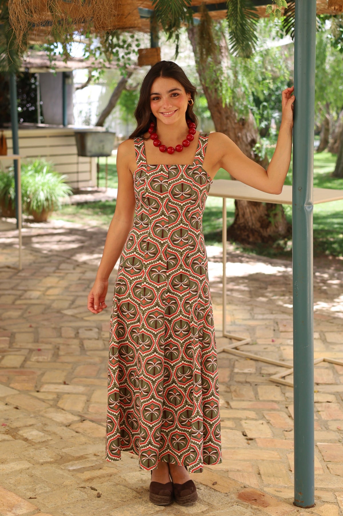 VESTIDO TIRANTES PALMERAS VERDE