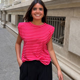 CAMISETA HOMBRERAS RAYAS FUCSIA