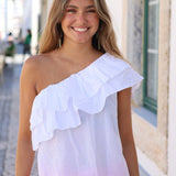 TOP ASIMETRICO VOLANTES BLANCO