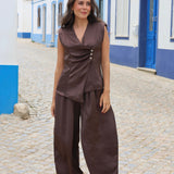 PANTALON BOMBACHO SATINADO MARRON