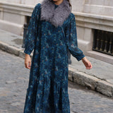 VESTIDO AMAPOLAS VOLANTE AZUL