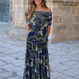 VESTIDO BARCO TUL ESTAMPADO VERDE