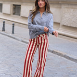 PANTALON VAQUERO RAYAS ROJAS
