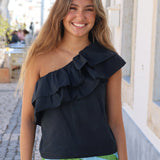 TOP ASIMETRICO VOLANTES NEGRO