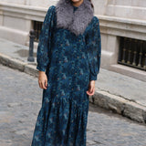 VESTIDO AMAPOLAS VOLANTE AZUL