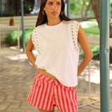 SHORT RAYAS ROJO Y ROSA