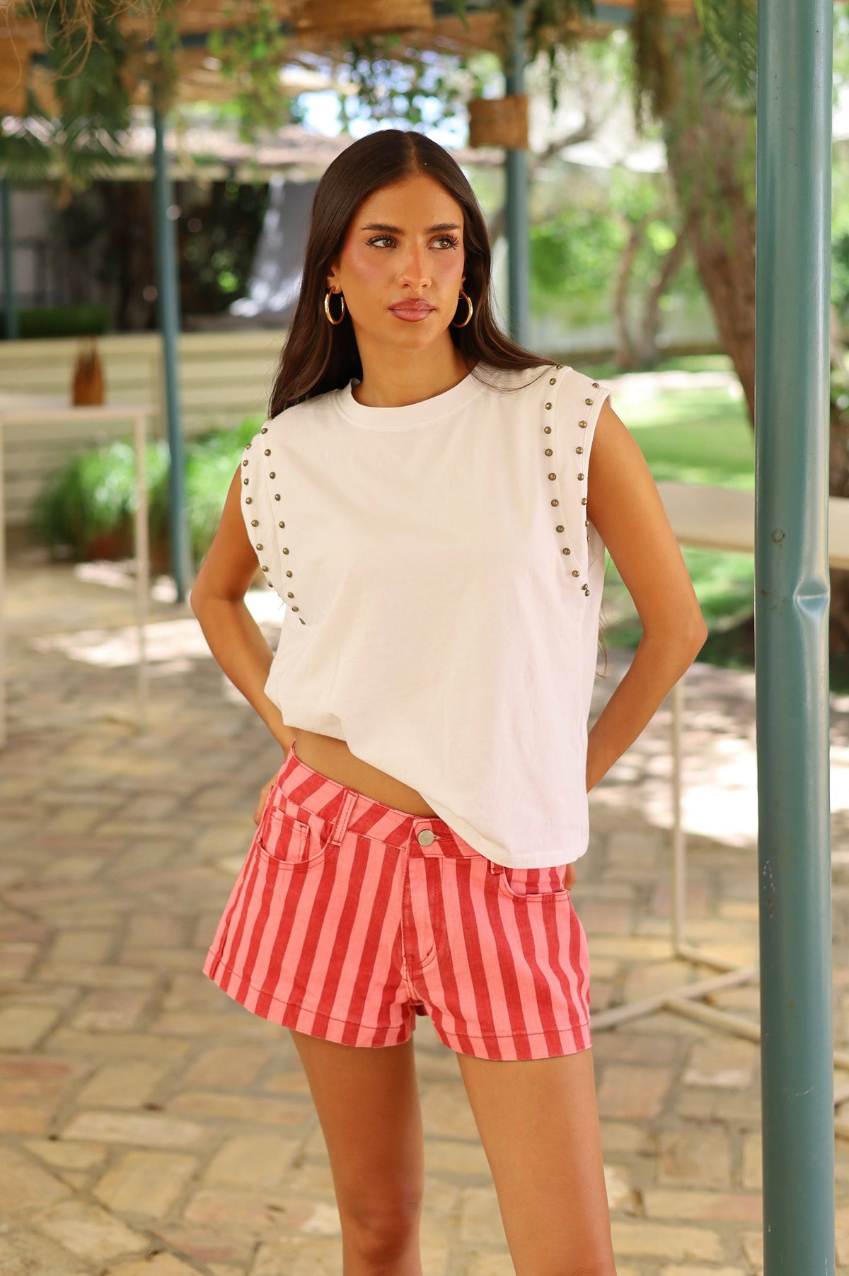 SHORT RAYAS ROJO Y ROSA