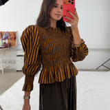 BLUSA NIDO DE ABEJA RAYAS MOSTAZA