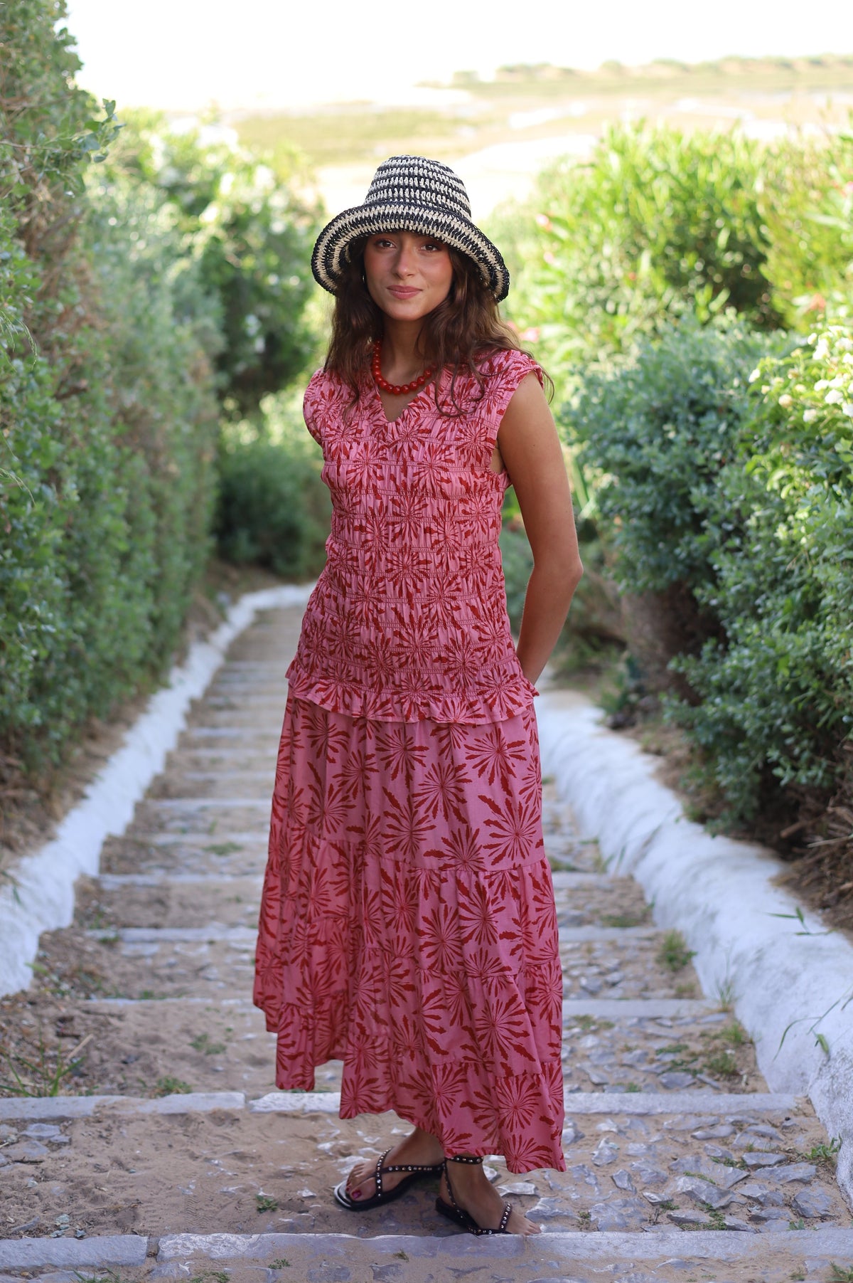 VESTIDO NIDO PALMERAS ROSA