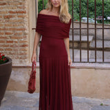 VESTIDO BARCO TUL VINO