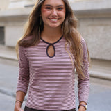 CAMISETA RAYAS CUELLO CÍRCULO ROSA