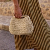 BOLSO DE MANO RAFIA CLARO