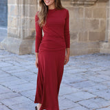 VESTIDO DRAPEADO VOLGA BURDEOS