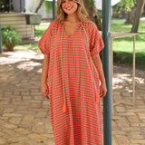 VESTIDO LOLA CUADROS CORAL