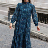 VESTIDO AMAPOLAS VOLANTE AZUL