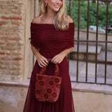 VESTIDO BARCO TUL VINO