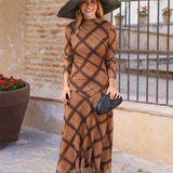 VESTIDO TUL CUADROS MARRON