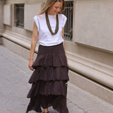 FALDA 4 VOLANTES MARRON
