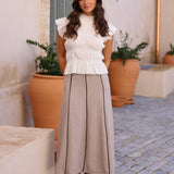 FALDA BEIGE COSTURAS NEGRAS