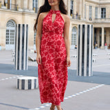 VESTIDO HALTER FLORES CORAL