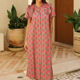 VESTIDO BOTONES FLORES MARRON