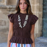 BLUSA FRUNCES MARRON