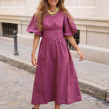 VESTIDO MANGA GLOBO BERENJENA