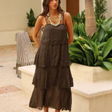 VESTIDO PLISADO VOLANTES MARRON