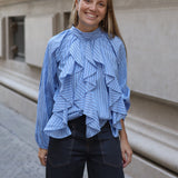 BLUSA VOLANTES RAYAS AZUL