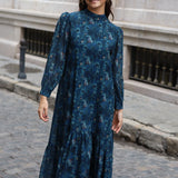 VESTIDO AMAPOLAS VOLANTE AZUL