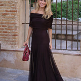 VESTIDO BARCO TUL MARRON