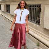 FALDA MIDI SATINADA ROSA