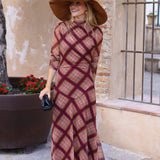 VESTIDO TUL CUADROS BURDEOS