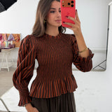BLUSA NIDO DE ABEJA RAYAS CALDERO