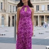 VESTIDO HALTER FLORES MORADO