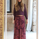 FALDA GASA ESTAMPADA BURDEOS