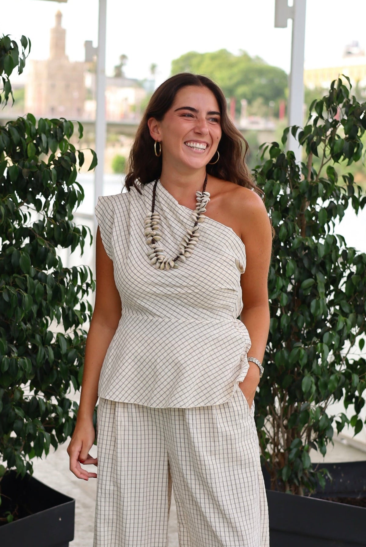 PANTALON CUADROS SONIA CRUDO
