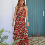 FALDA GASA FLORES TEJA