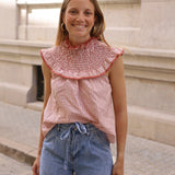 BLUSA LINO CUELLO TEJA
