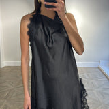 VESTIDO SATINADO ENCAJE NEGRO