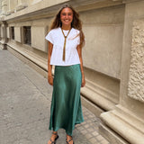 FALDA MIDI SATINADA VERDE