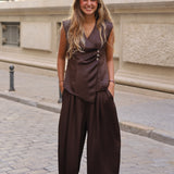 PANTALON BOMBACHO SATINADO MARRON