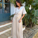 VESTIDO CUT OUT SATINADO CRUDO