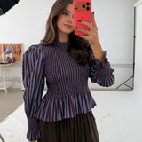 BLUSA NIDO DE ABEJA RAYAS CELESTE