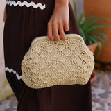 BOLSO RAFIA FLORES CLARO