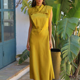 VESTIDO CARMEN SATINADO MOSTAZA
