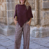PANTALON CUADROS VINO