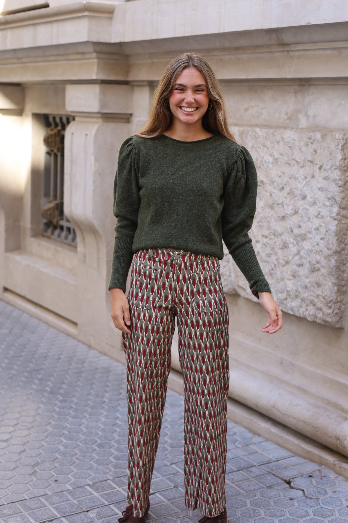 PANTALON WORKER VERDE Y ROJO