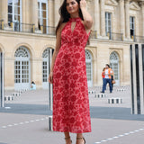 VESTIDO HALTER FLORES CORAL