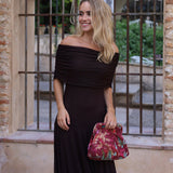 VESTIDO BARCO TUL MARRON